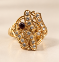 Gold Abstract Filigree Mesh Crystal Ring