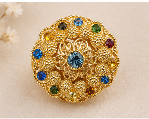 Gold Multicolour Crystal Dome Cocktail Ring