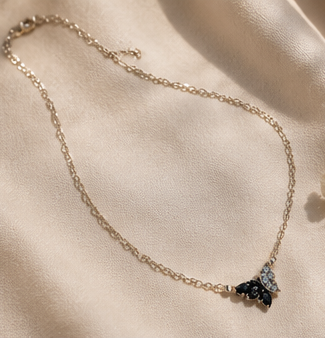 Delicate Black Butterfly Crystal Necklace