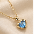 Gold Blue Heart Crystal Pendant Necklace