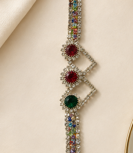 Silver Rhinestone Multicolor Gemstone Crystal Bracelet