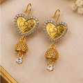 Gold Love Heart Crystal Jhumka Drop Earrings