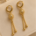 Gold Textured Disco Ball Chain Tassel Drop Earrings