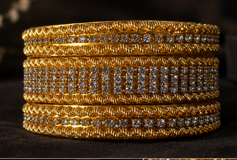 Gold Crystal Bangles Set