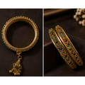 Gold Meenakari Bangles with Jhumka