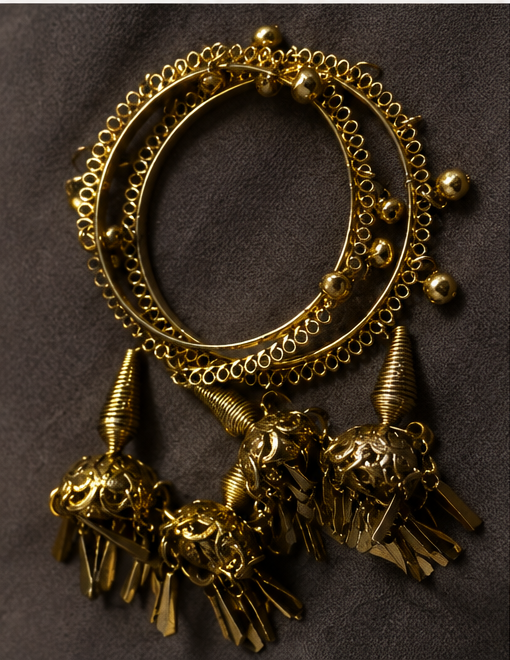Gold Filigree Bangles with Jhumka Tassel