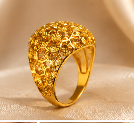 Gold Honeycomb Dome Ring
