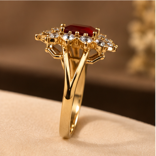 Ruby Sunburst Crystal Ring