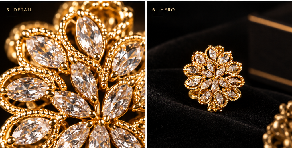 Golden Floral Crystal Ring