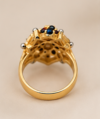 Gold Geometric Square Crystal Cluster Ring