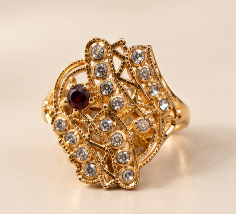 Gold Abstract Filigree Mesh Crystal Ring