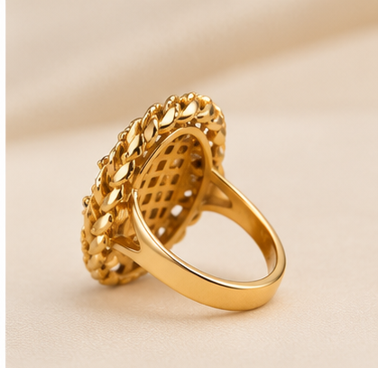 Gold Oval Dome Braided Border Gemstone Ring
