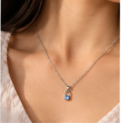 Silver Blue Topaz Solitaire Pendant Necklace