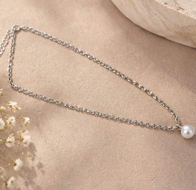 Silver Freshwater Pearl Solitaire Necklace