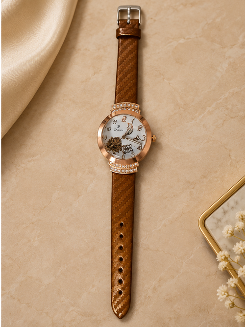 D'Lon Rose Gold Floral Crystal Watch