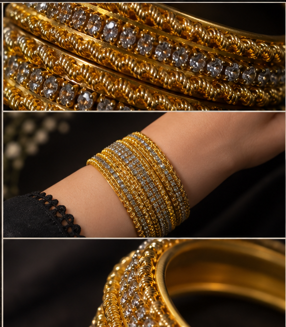 Gold Crystal Bangles Set