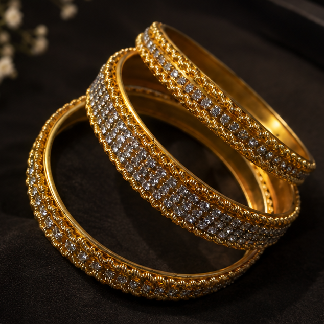 Gold Crystal Bangles Set