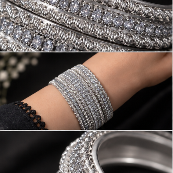 Silver Crystal Bangles Set