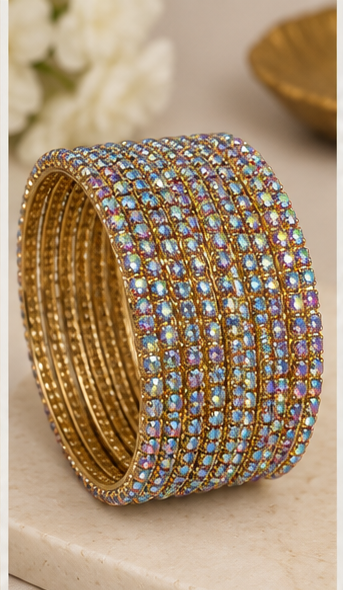 Gold Aurora Crystal Bangles Set