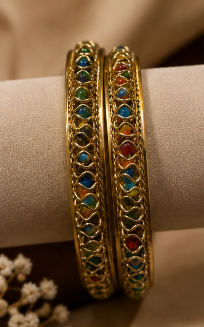 Gold Meenakari Bangles with Jhumka