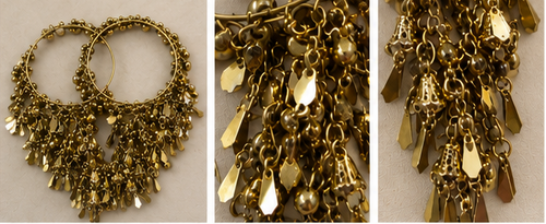 Antique Gold Hoop Earrings with Ghungroo & Tassel