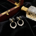 Black Bow Crystal Circle Drop Earrings