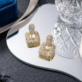 Gold Square Zircon Drop Earrings