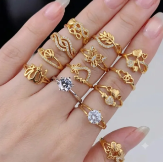 Gold Zircon Ring Set for Women
