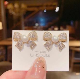 Bow Knot Pearl Crystal Earrings