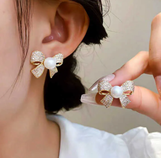 Bow Knot Pearl Crystal Earrings