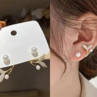 Zircon FishTail & Pearl Earrings