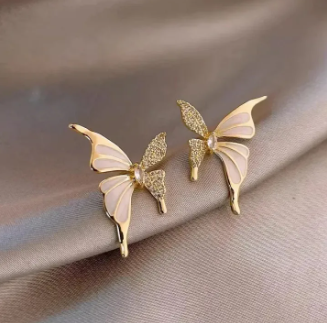 Golden Zirconia Butterfly Earrings