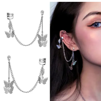 Long Chain Tassel Earrings with Ear Cuff