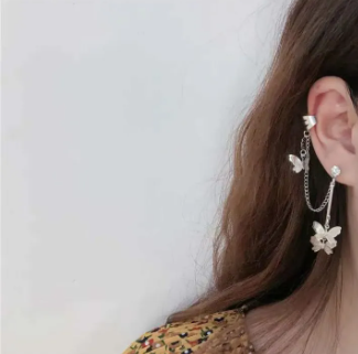 Long Chain Tassel Earrings with Ear Cuff