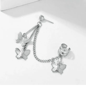 Long Chain Tassel Earrings with Ear Cuff