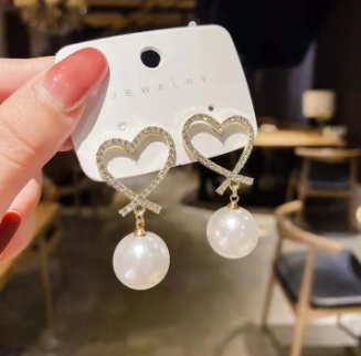 Heart Shape Pearl Drop Earrings