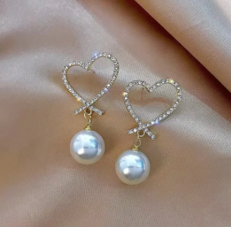 Heart Shape Pearl Drop Earrings