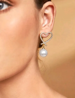 Heart Shape Pearl Drop Earrings