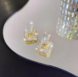 Gold Square Zircon Drop Earrings