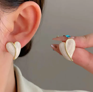 Ivory Heart Wing Drop Earrings
